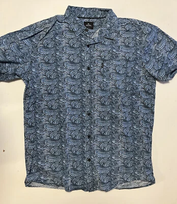 Rip Curl Shirt Size L Blue Waves Button Up Short Sleeve Surf Mens Beach - Image 1 of 4