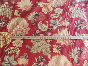 Tissu / tissu d'ameublement imprimé fleurs rouge marron vert 1 yard R108 - Photo 1/1