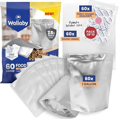 60 Mylar Bags 1-Gallon 10x14" w/ 400cc Absorbers, 15 Mil, Stand-Up, Resealable - Image 1 of 4