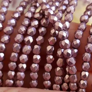 Czech Fire Polished 50 Bead Strand - Suede Gold Blackened Pearl 3mm Round  - Picture 1 of 5