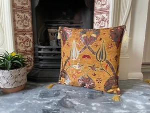 Kissenbezug Chenille mit Tulpenmuster, 40 x 40 cm, Farbe Safran, beidseitig - Bild 1 von 11