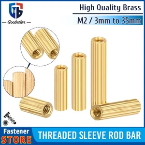 Brass Knurled Round Studding Connector Nuts M2 Threaded Sleeve Rod Bar Stud - Picture 1 of 43