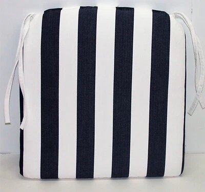 Outdura® Outdoor Patio Seat Pad ~ Cafe Midnight Stripe ~ 16 x 17 x 2 NEW - Image 1 of 3