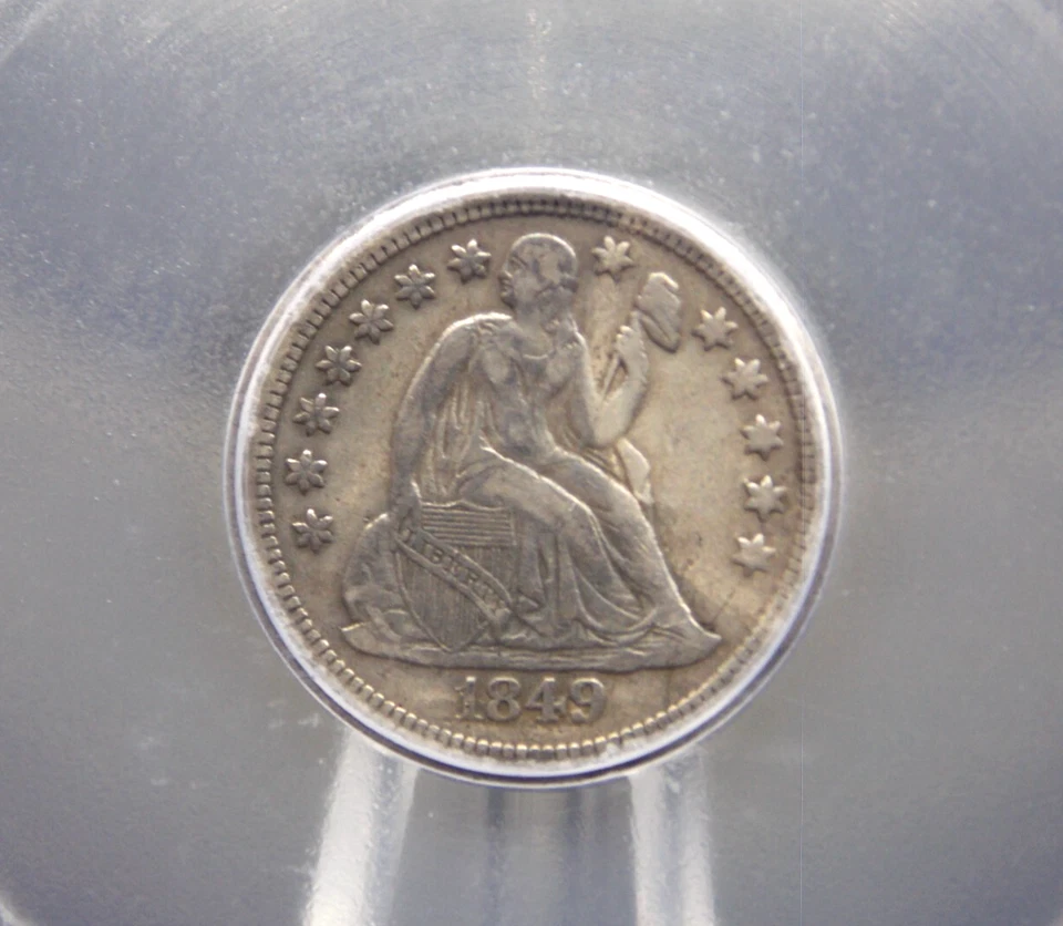 Moneda de diez centavos de plata libertad sentada 1849 "O" 10c ICG VF25 detalles #501 muy fina ECC&C Foto 1 de 4