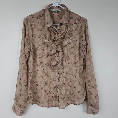 CAMISA BLUSA FLORAL CON VOLANTES TRANSPARENTES COTTAGECORE Mujer S Country Western Femenina Foto 1 de 4