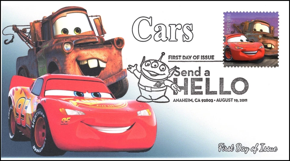 AO-4553–2, 2011, Send a Hello, Add-on Cachet, FDC, Cars, Pictorial Postmark, Lig - Image 1 of 1