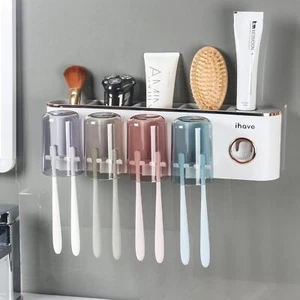 iHave Toothbrush Holders Bathroom Accessories with Toothpaste Dispenser, 4 Cups - Picture 1 of 8
