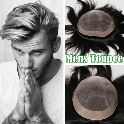 Toupee For Men Hair Piece Real Remy Human Hair Replacement System Mono Lace NPU - Image 1 of 4