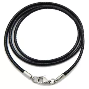 2mm Black Leather Cord Necklace Sterling Silver with Lobster Clasp 14-32" Chain - Picture 1 of 2