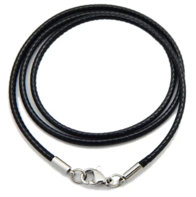 2mm Black Leather Cord Necklace Sterling Silver with Lobster Clasp 12-40" Chain - Image 1 of 2