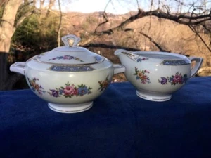 Antique ROYAL CROWN Bohemia Czechoslovakia Derby Posies CREAMER & SUGAR BOWL - Picture 1 of 9