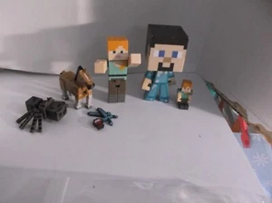 Minecraft Figuren Konvolut 5 Figuren 5,5" Steve, Alex, Pferd. Spinne - Bild 1 von 5