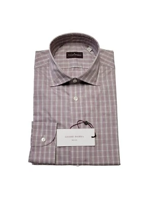 LUCIANO BARBERA Men's Size M Medium Red Tan Plaid Check 100% COTTON Woven Shirt - Image 1 of 4