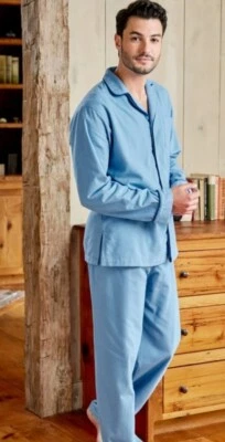 Juego de pijama para hombre Vermont Country Store 2XL franela algodón azul claro botón mosca Foto 1 de 2