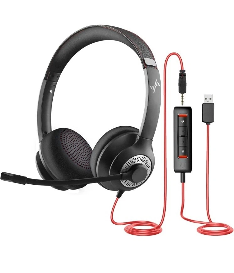 USB Headset with Mic for PC, On-Ear Computer Laptop Headphones with Noise... - Image 1 of 4