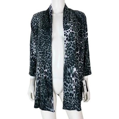 Cárdigan grande AB Studio frente abierto manga 3/4 gris negro estampado animal nuevo con etiquetas Foto 1 de 4