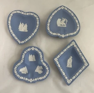 Wedgwood Jasperware England Set Of 4 Blue Spade Heart Diamond Clover Dish Plate - Picture 1 of 12