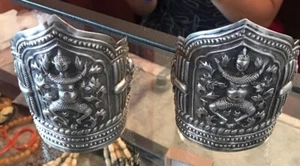 Pulseras de plata antiguas de plata pura brazalete de Buda de la era de 1800 plata .925 - Imagen 1 de 12