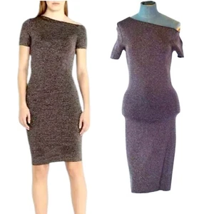 Reiss Dress Bodycon Metallic LUNA Knitted Bronze Cocktail Asymmetric Neck UK 10 - Picture 1 of 15