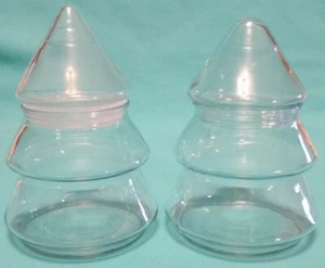 Pair 3-Tier GLASS CHRISTMAS TREES About 6” Tall 4.25” Diameter HOME DÉCOR - Picture 1 of 3