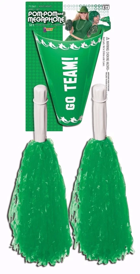 Cheerleader Pom Pom GREEN Poms Megaphone Costume Adult Childs Cheer Leader Prop - Image 1 of 1