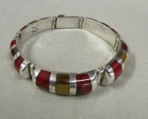 Sterling Silver Scorcia Mexican Link Bracelet with Tiger's Eye + - Picture 1 of 3