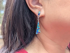 Pendientes colgantes de plata de ley de varias piedras nativas americanas joyas artesanales - Imagen 1 de 10
