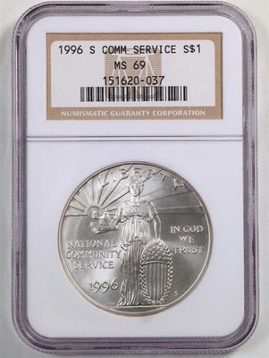 1996-S $1 Community Service Commemorative Silver Dollar MS69 NGC 151620-037 - Image 1 of 2
