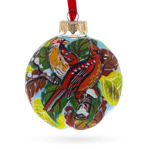 Two Cardinal Birds Glass Ball Christmas Ornament 3.25 Inches - Picture 1 of 5