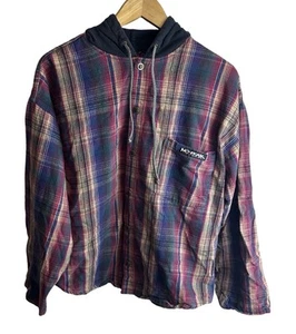 Vintage 90’s No Fear Men’s Plaid Button Up Hoodie Shirt Size Large  - Picture 1 of 5