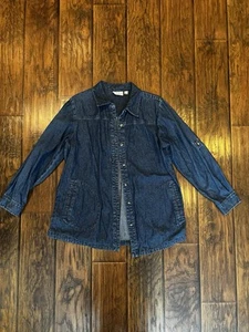 Joan Rivers Classic Cotton Denim Shirt Button Front Side Pockets Blue Size M - Picture 1 of 8