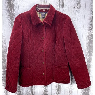 Chaqueta Brooks Brothers 346 Borgoña Acolchada Pana Para Mujer Talla 6 Forrada a Cuadros Foto 1 de 4
