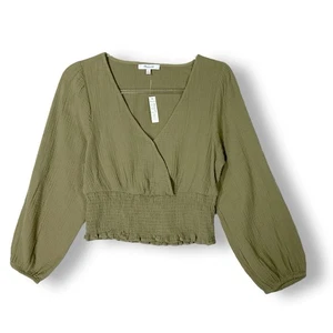 Madewell Lightspun Julianne Top Gr. M gesmokt V-Ausschnitt Neu mit Etikett olivgrün Boho - Bild 1 von 13