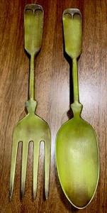 Vintage MCM Gabel & Löffel Wanddekor 21" Avocado Grün Metall - Bild 1 von 6