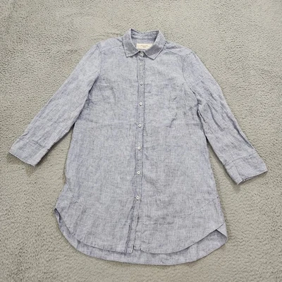 Женская льняная рубашка Max Mara Weekwnd 8 в синюю полоску туника с длинным рукавом на пуговицах - Изображение 1 из 4