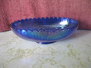 VINTAGE L E SMITH BLUE CARNIVAL WINDMILL OVAL SCALLOPED EDGE DISH - Picture 1 of 4