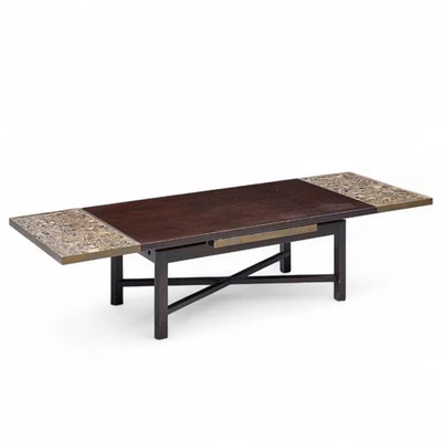 Edward Wormley for Dunbar Walnut Stone and Brass Expanding Coffee Table - Image 1 of 4