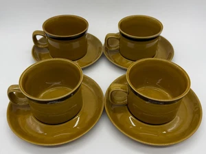 4er Set Designers Collection Honig Steinzeug Flache Kaffeetassen & Untertassen Japan - Bild 1 von 8