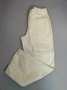 Pantalone cargo donna taglia L (12) beige tela vita alta largo 30"L 100% cotone - Foto 1 di 9