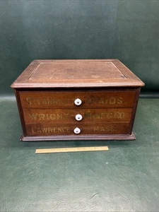 Walnut 3 Drawer Spool Cabinet Stearns Braids ~ Wright Mfg. Co Lawrence Mass - Picture 1 of 14
