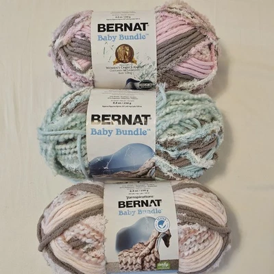 Bernat "Baby Bundle" #6 Super Bulky Yarn 4-Textures Pink Aqua Coral 207 yd/ea - Image 1 of 4