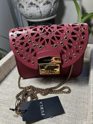 NEW Furla Metropolis Bolero Maroon Red Leather Crossbody Mini Bag - Image 1 of 4