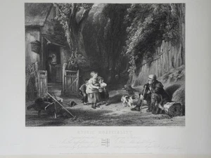 Rustic Hospitality 1855 Print Engraving William Collins Engraved by John Outrim - Picture 1 of 9