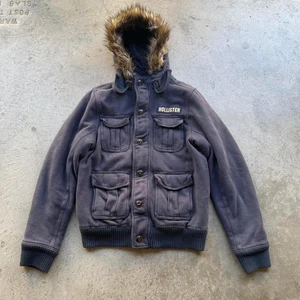 2000s Hollister Fur Faded Strand Point Quilt Lined Zip Up Navy Jacket Y2K Winter - Picture 1 of 8