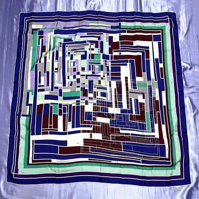 Emilio Pucci Large Silk Scarf Purple Blue Green Abstract Pattern Made in Italy - Image 1 of 4