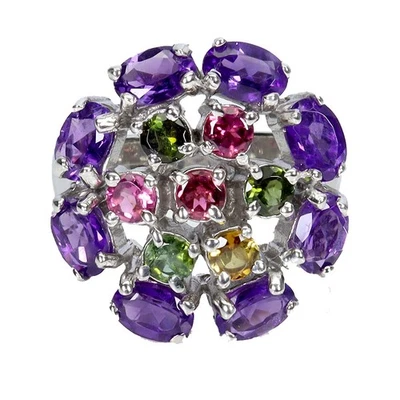 925 Anello Argento Sterling Ovale Ametista 6x4mm Tormalina Gemma Gioielli Size 9 - Immagine 1 di 4