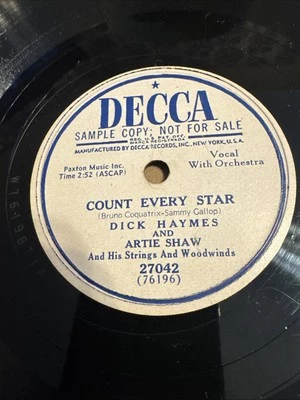 Promo Decca 78 RPM Dick Haymes & Artie Shaw - Count Every Star 27042 V++ Foto 1 de 4