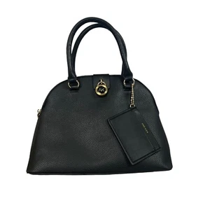Anne Klein Womens Dome Satchel Handbag Black Pebble Faux Leather Purse - Picture 1 of 12