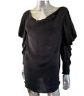 Lanvin Paris 2012 Black Silk Draped Neck and Sleeve Blouse Size 8 Medium