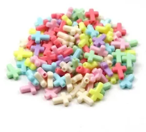 Glossy Mixed Cross Loose Beads Charm Jewelry Making Spacer Bead Accessory 50pcs - Picture 1 of 12